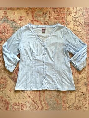 Laura Scott Light Blue V-Neck Button Down Blouse
